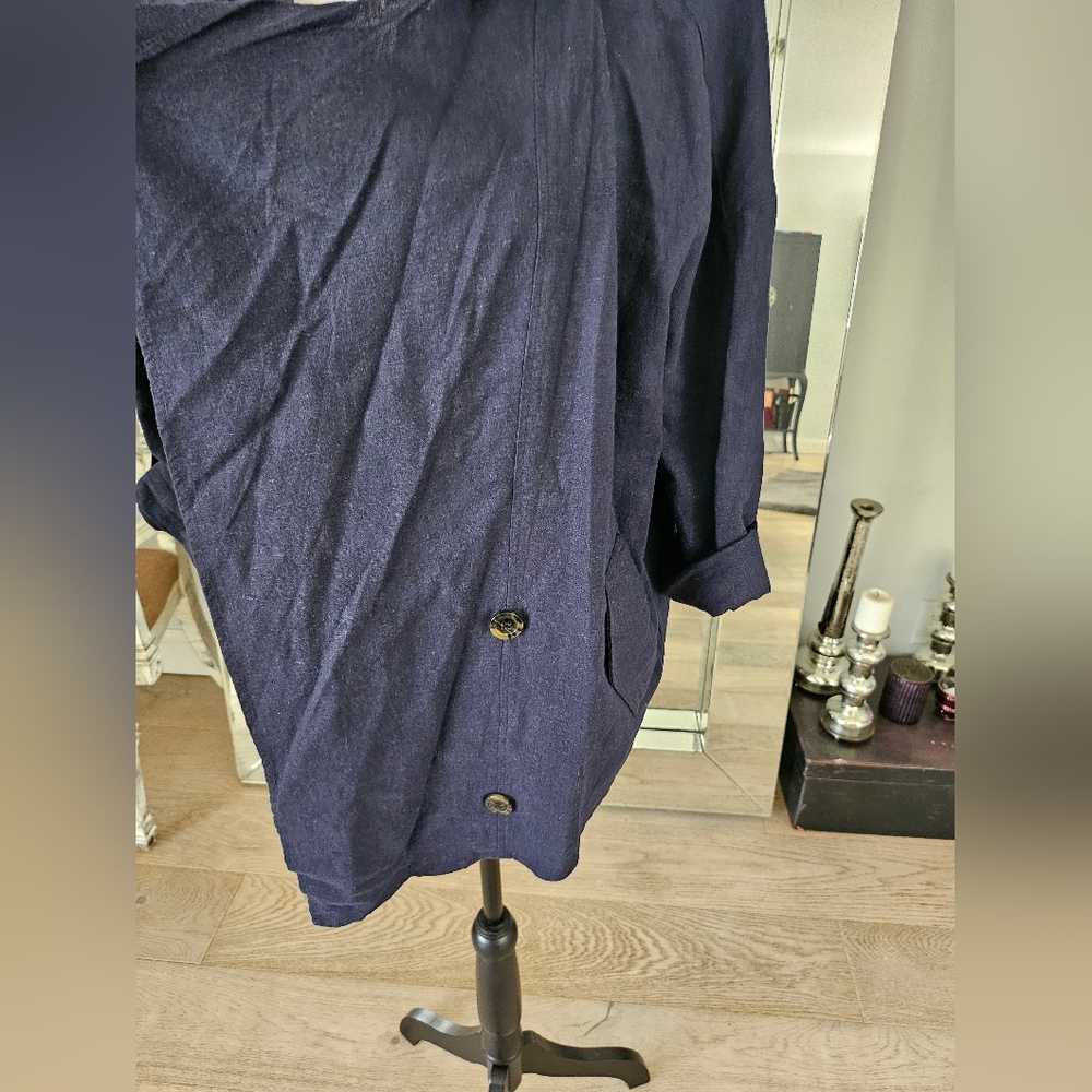Love Tree Linen Blend Open Front Waterfall Jacket Women's Size M Navy - Picture 2 of 5